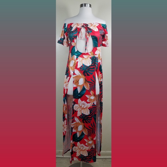 Red Off the Shoulder Maxi Dress Size XL - Picture 2 of 6